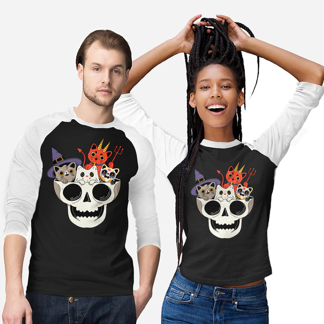 Skull And Spooky Cats-Unisex-Baseball-Tee-ppmid