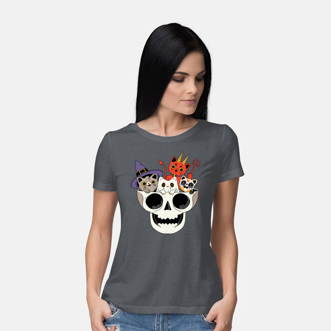 Skull And Spooky Cats-Womens-Basic-Tee-ppmid