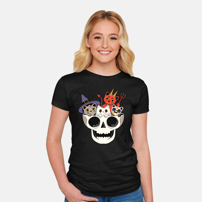 Skull And Spooky Cats-Womens-Fitted-Tee-ppmid