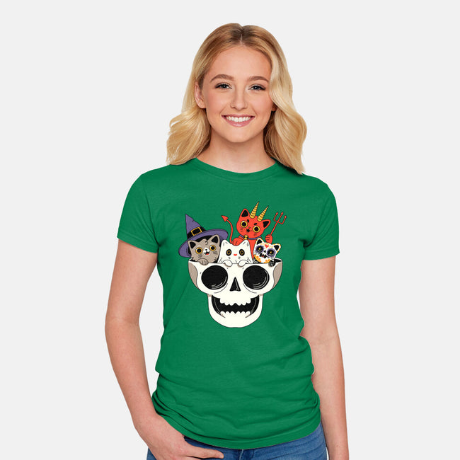 Skull And Spooky Cats-Womens-Fitted-Tee-ppmid