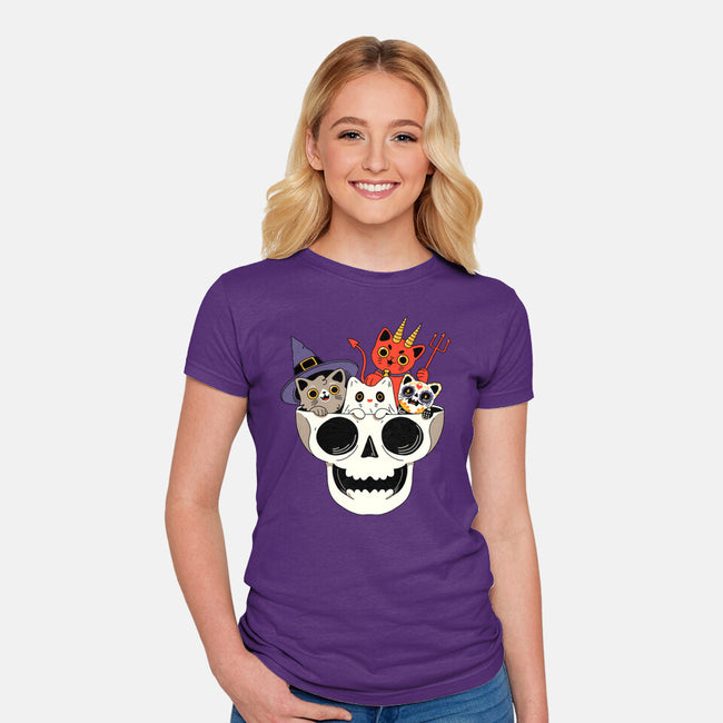 Skull And Spooky Cats-Womens-Fitted-Tee-ppmid