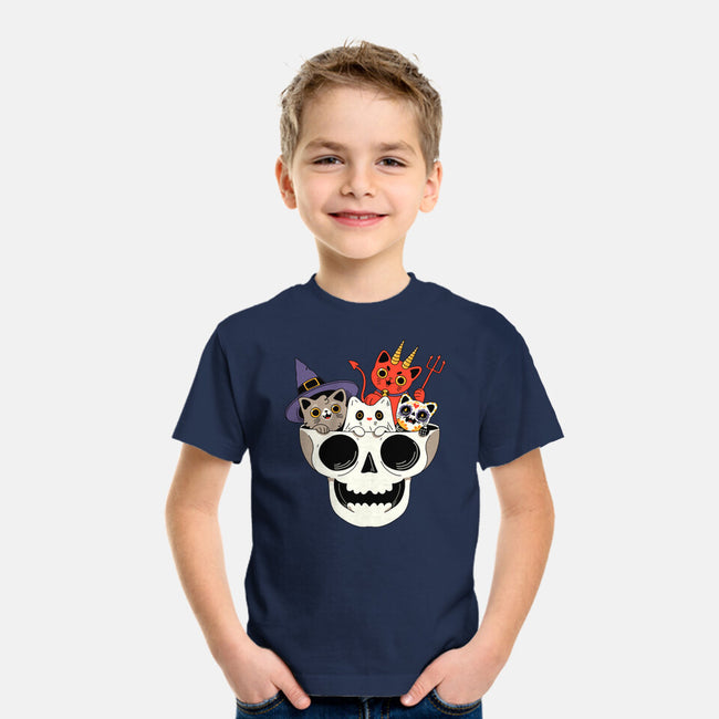 Skull And Spooky Cats-Youth-Basic-Tee-ppmid