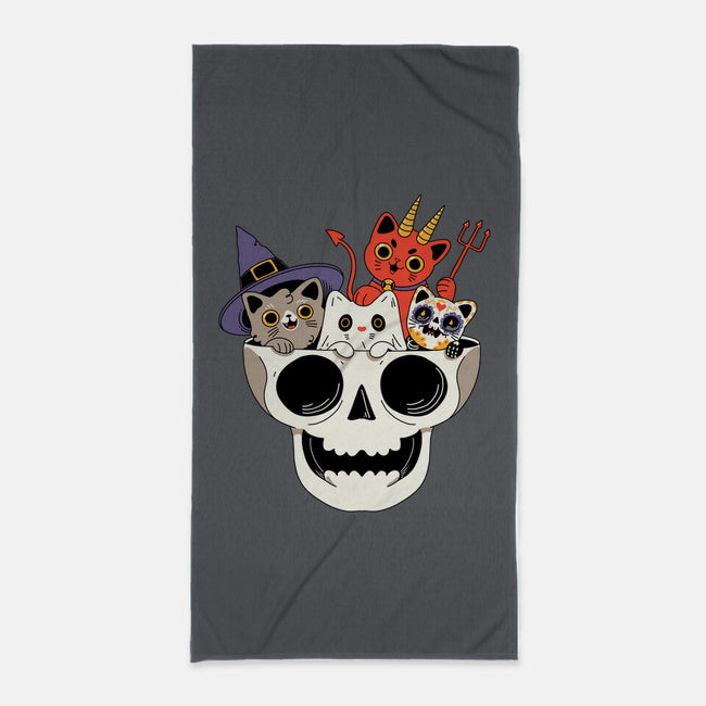 Skull And Spooky Cats-None-Beach-Towel-ppmid