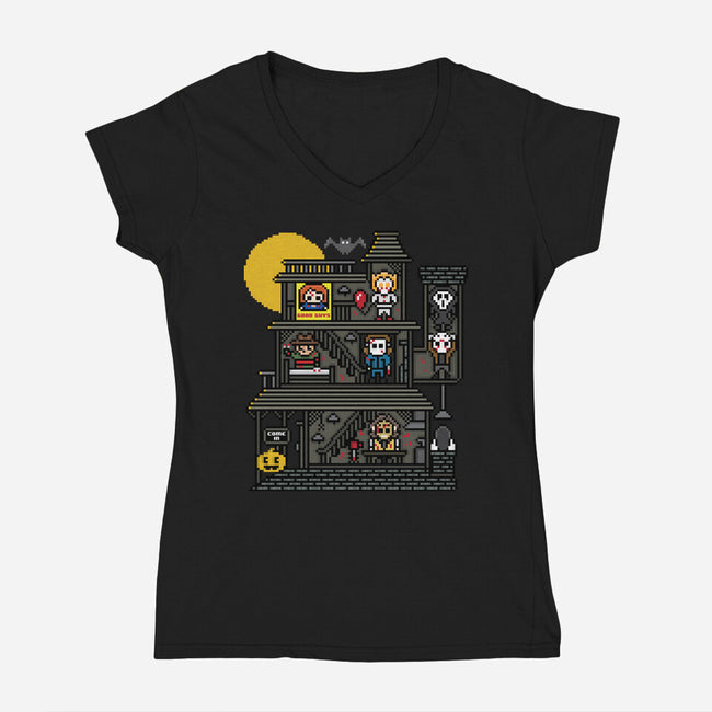 Haunted Pixels-Womens-V-Neck-Tee-jrberger