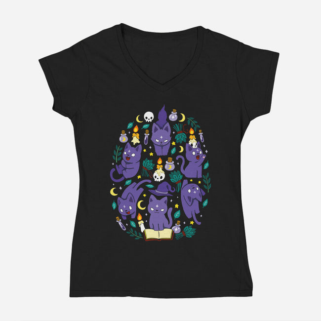 Magic Spell Cat-Womens-V-Neck-Tee-Vallina84