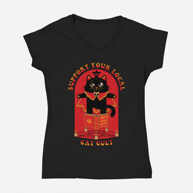 Support Your Local Cat Cult-Womens-V-Neck-Tee-danielmorris1993