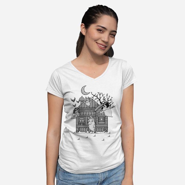 Bluey Haunted House-Womens-V-Neck-Tee-JamesQJO