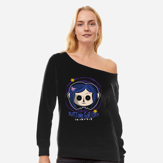 Buttons For Eyes-Womens-Off Shoulder-Sweatshirt-Liewrite