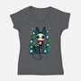 Halloween Skeleton Cat-Womens-V-Neck-Tee-Vallina84