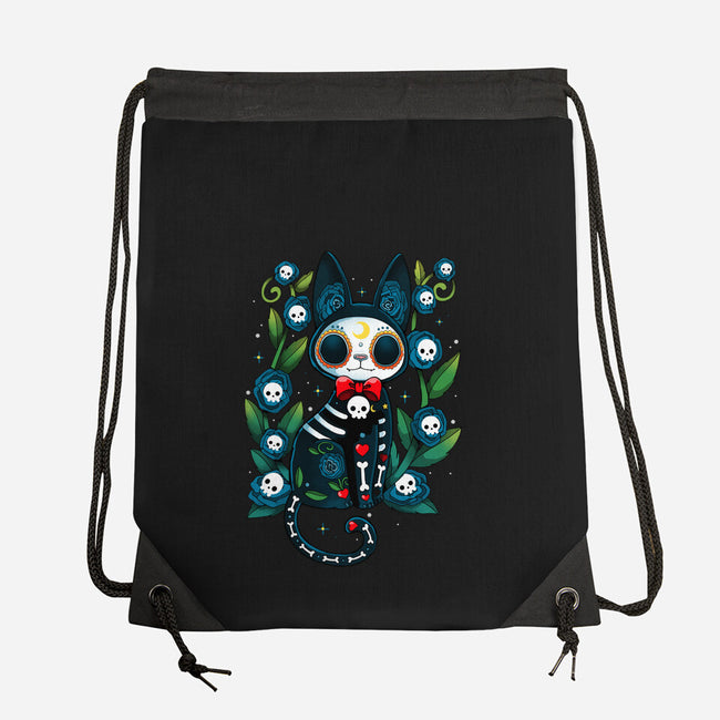 Halloween Skeleton Cat-None-Drawstring-Bag-Vallina84