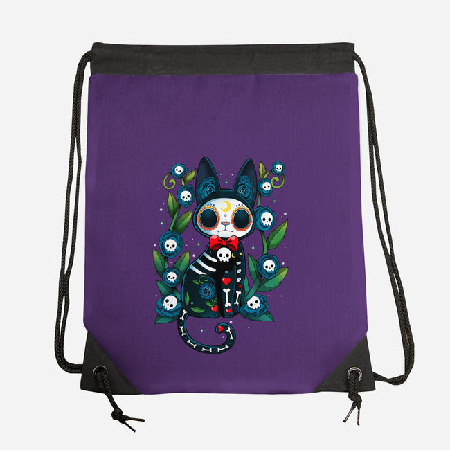 Halloween Skeleton Cat-None-Drawstring-Bag-Vallina84