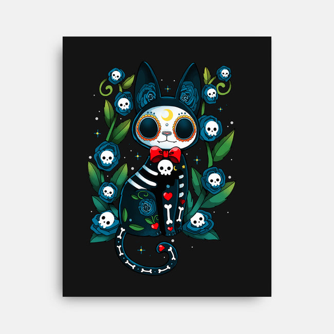 Halloween Skeleton Cat-None-Stretched-Canvas-Vallina84