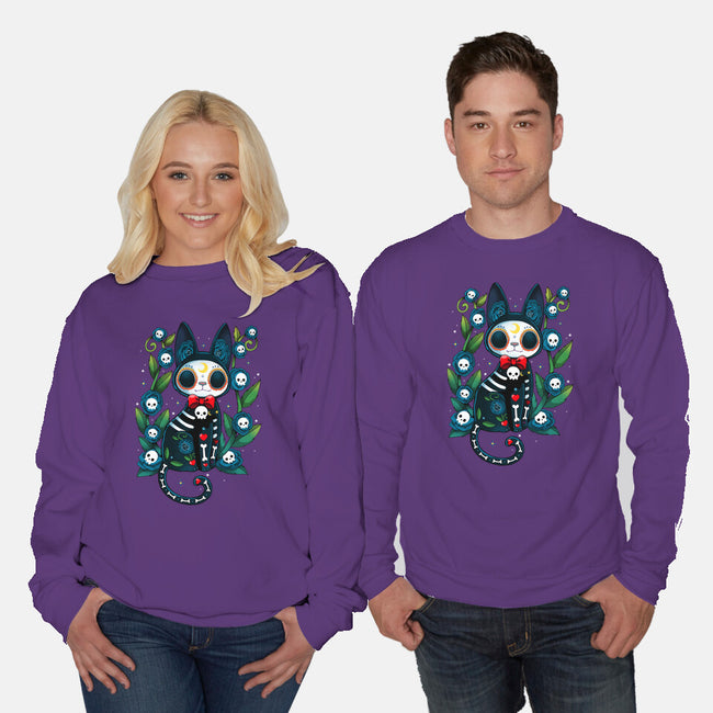 Halloween Skeleton Cat-Unisex-Crew Neck-Sweatshirt-Vallina84