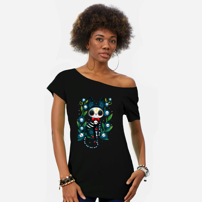 Halloween Skeleton Cat-Womens-Off Shoulder-Tee-Vallina84