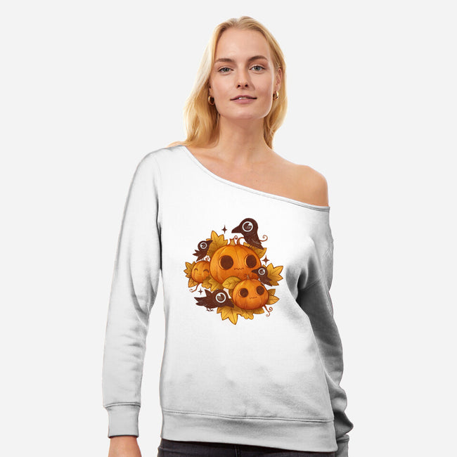 Pumpkins And Crows-Womens-Off Shoulder-Sweatshirt-ricolaa