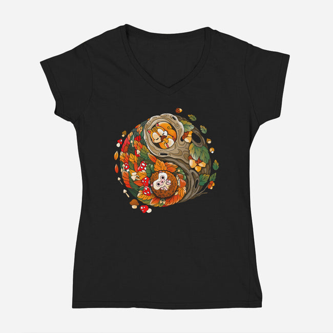 Ying Yang Autumn-Womens-V-Neck-Tee-Vallina84