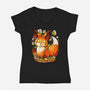 Pumpkin Fox-Womens-V-Neck-Tee-Vallina84