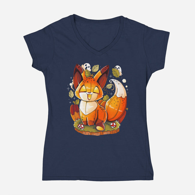 Pumpkin Fox-Womens-V-Neck-Tee-Vallina84