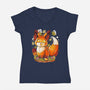 Pumpkin Fox-Womens-V-Neck-Tee-Vallina84