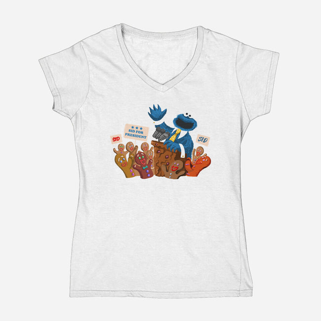 Cookie Monster For President-Womens-V-Neck-Tee-ugurbs