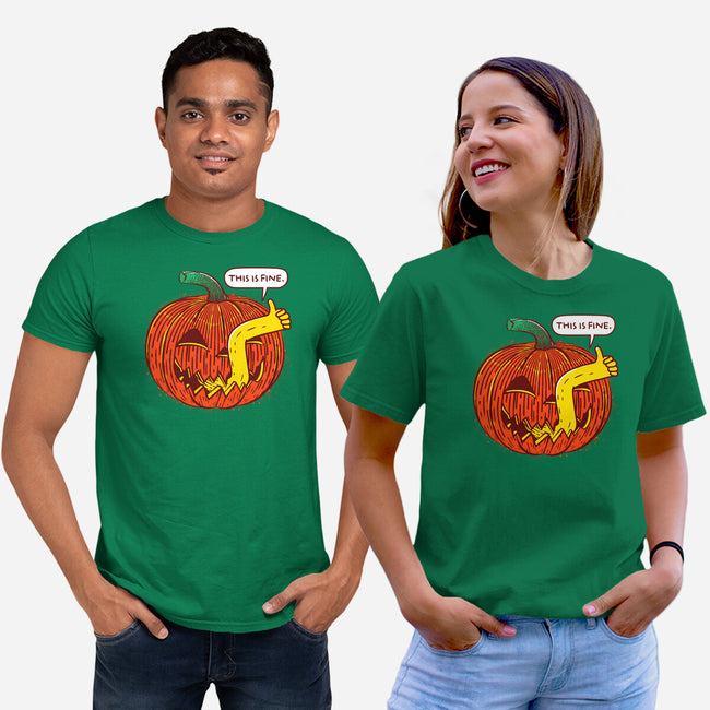 I'm Fine Pumpkin-Unisex-Basic-Tee-rocketman_art