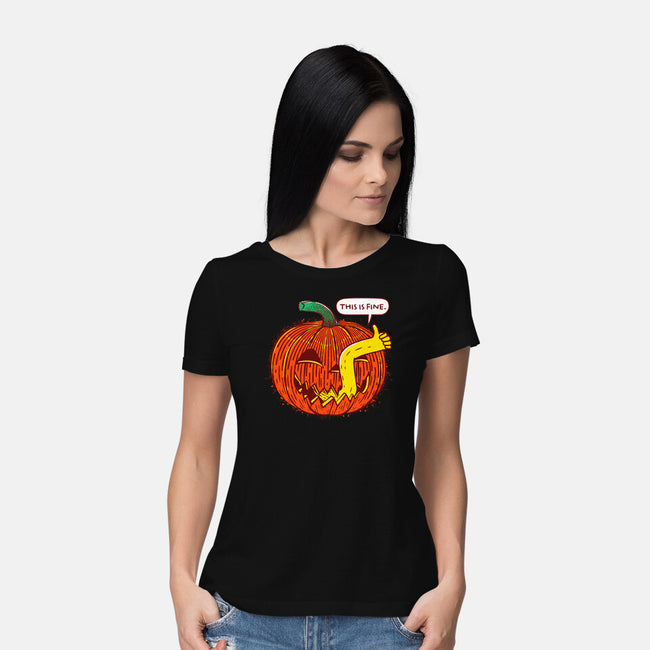 I'm Fine Pumpkin-Womens-Basic-Tee-rocketman_art