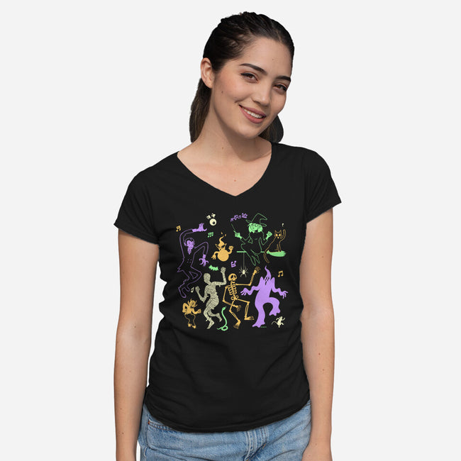 Halloween Dance Party-Womens-V-Neck-Tee-Karakenio