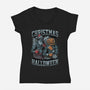 Christmas Vs Halloween-Womens-V-Neck-Tee-Studio Mootant