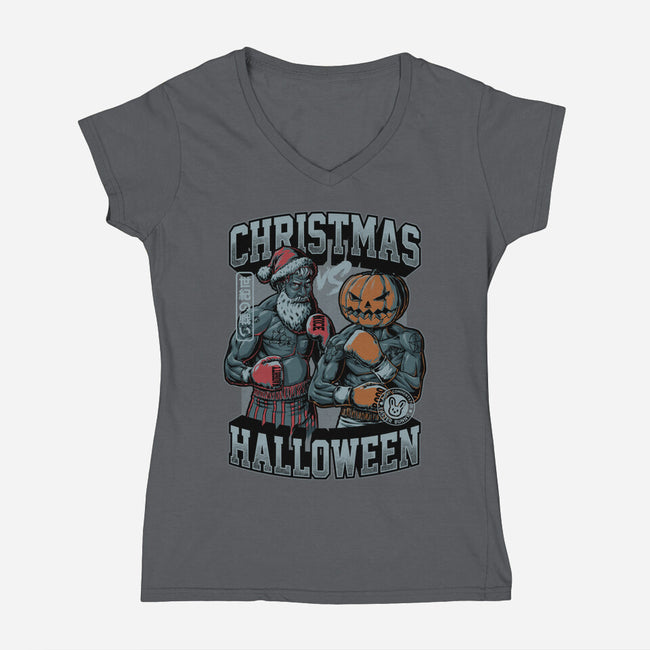 Christmas Vs Halloween-Womens-V-Neck-Tee-Studio Mootant