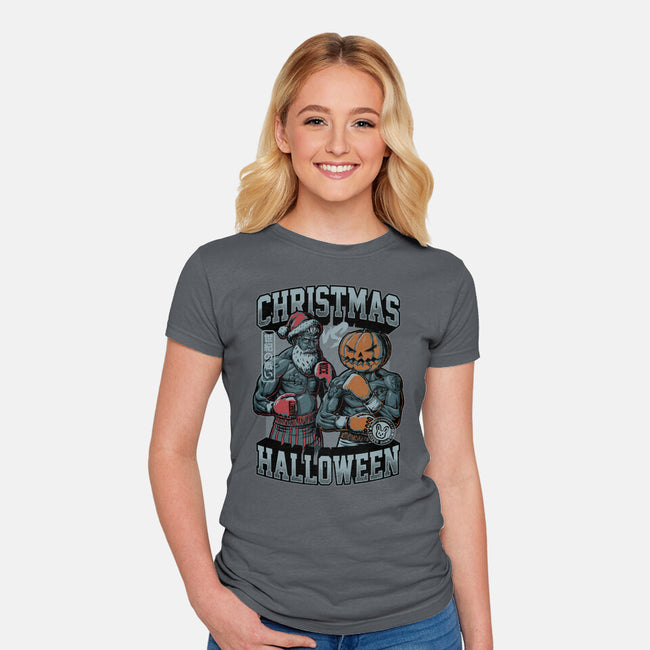 Christmas Vs Halloween-Womens-Fitted-Tee-Studio Mootant