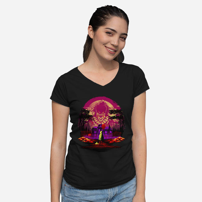 Attack Of Penny-Womens-V-Neck-Tee-hypertwenty