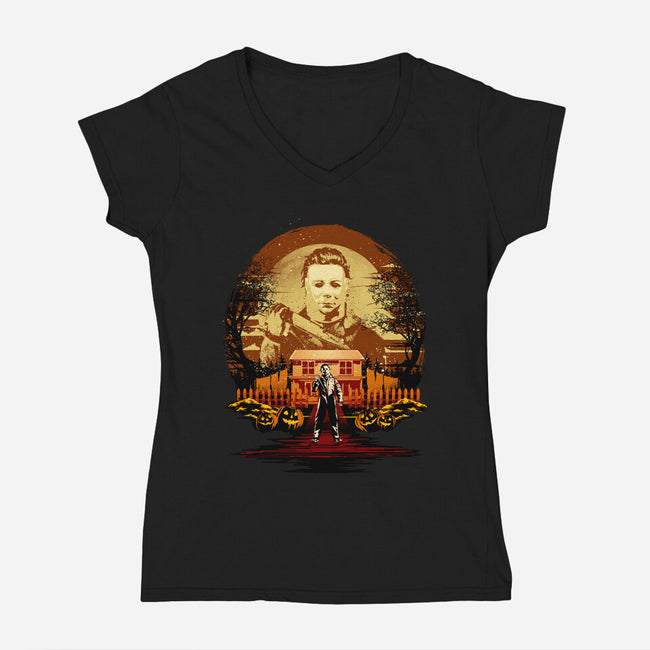 Attack Of Michael Myers-Womens-V-Neck-Tee-hypertwenty