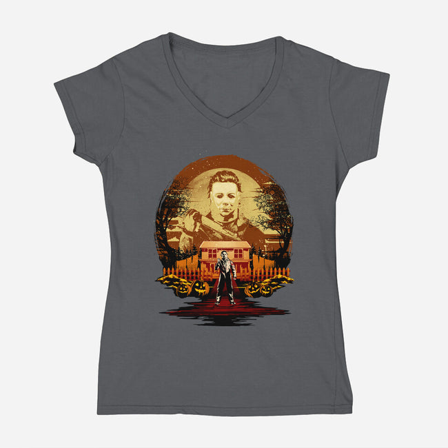 Attack Of Michael Myers-Womens-V-Neck-Tee-hypertwenty