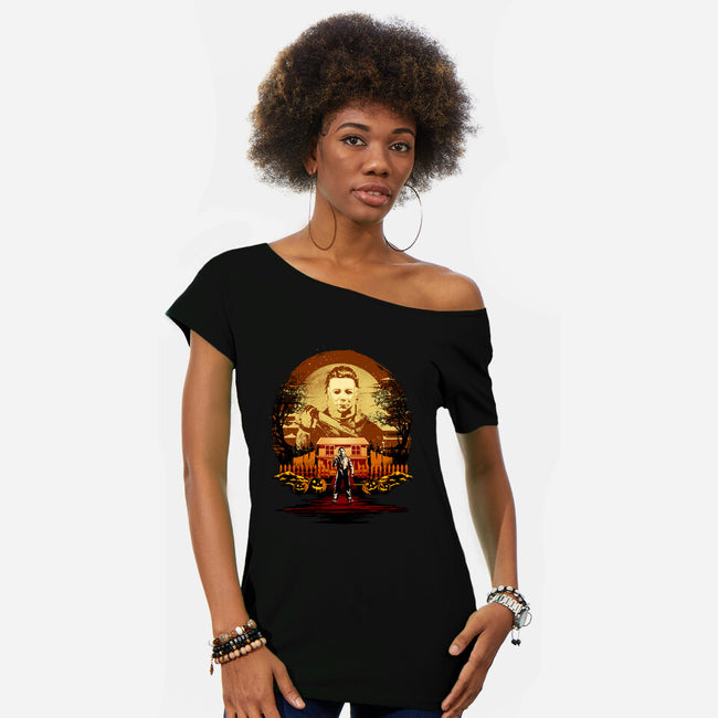 Attack Of Michael Myers-Womens-Off Shoulder-Tee-hypertwenty