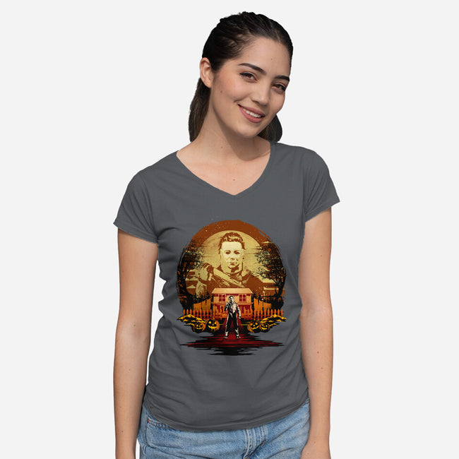 Attack Of Michael Myers-Womens-V-Neck-Tee-hypertwenty