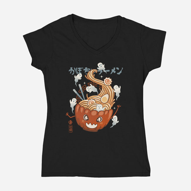 Pumpkin Ramen-Womens-V-Neck-Tee-IKILO