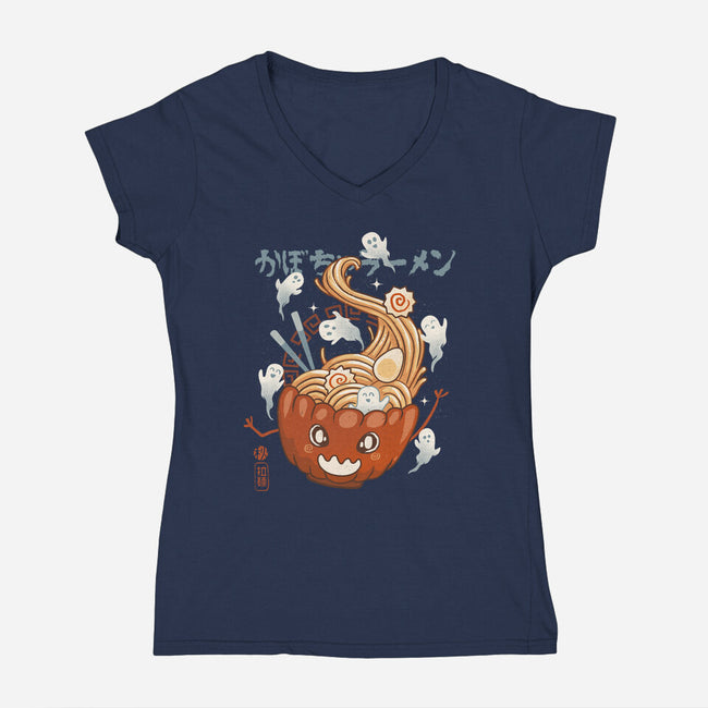 Pumpkin Ramen-Womens-V-Neck-Tee-IKILO