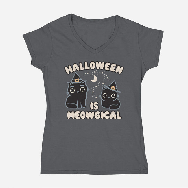 Halloween Is Meowgical-Womens-V-Neck-Tee-Weird & Punderful