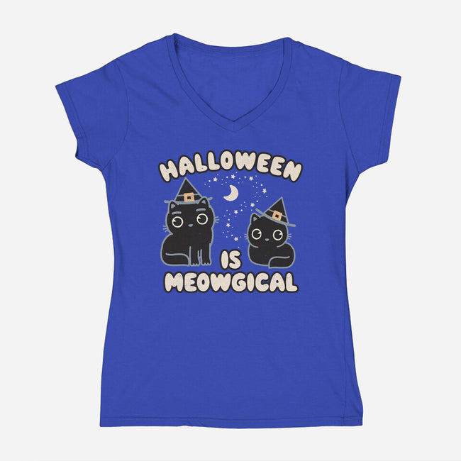 Halloween Is Meowgical-Womens-V-Neck-Tee-Weird & Punderful