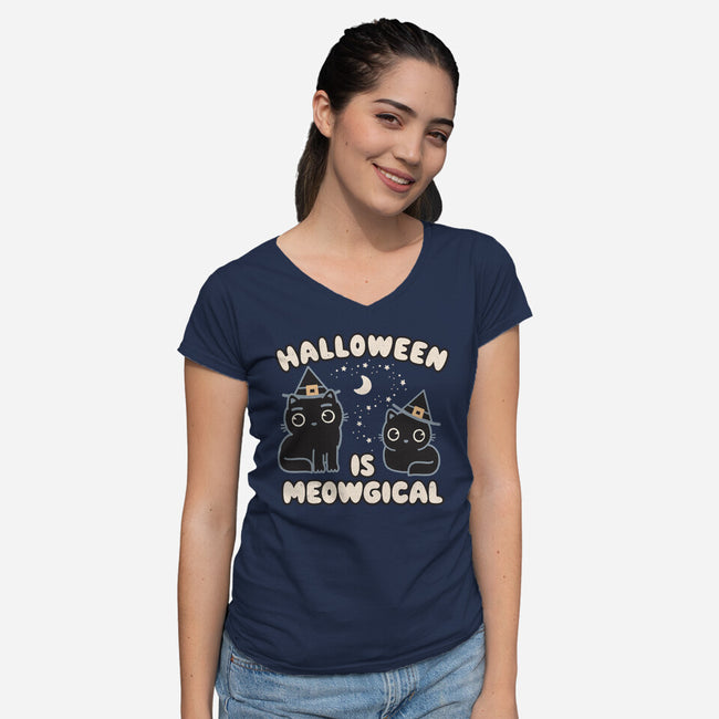 Halloween Is Meowgical-Womens-V-Neck-Tee-Weird & Punderful