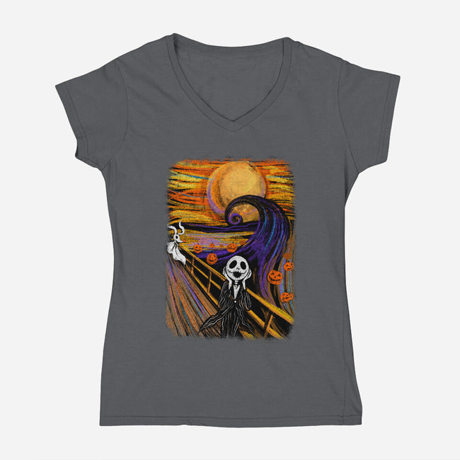 Nightmare Before Halloween-Womens-V-Neck-Tee-spoilerinc