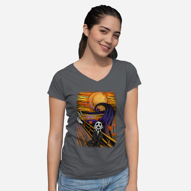 Nightmare Before Halloween-Womens-V-Neck-Tee-spoilerinc