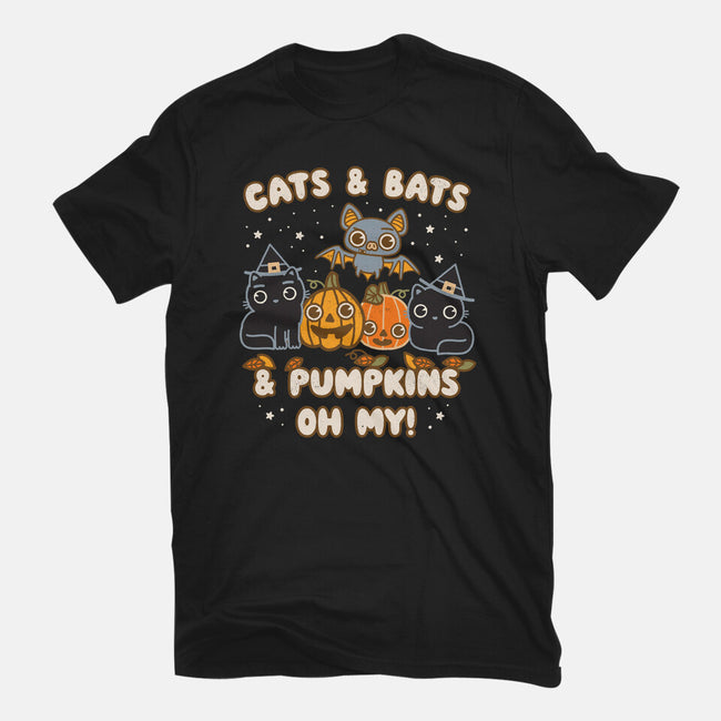 Cats Bats Pumpkins Oh My-Unisex-Basic-Tee-Weird & Punderful