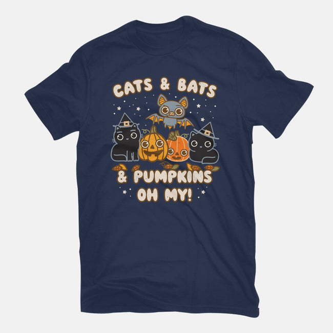 Cats Bats Pumpkins Oh My-Womens-Basic-Tee-Weird & Punderful