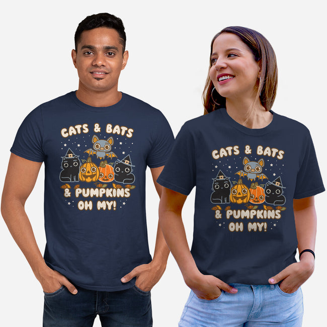 Cats Bats Pumpkins Oh My-Unisex-Basic-Tee-Weird & Punderful