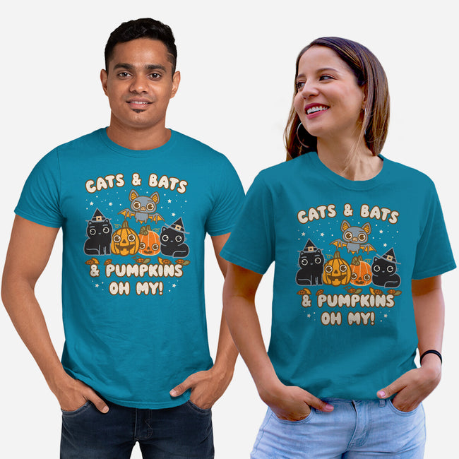 Cats Bats Pumpkins Oh My-Unisex-Basic-Tee-Weird & Punderful