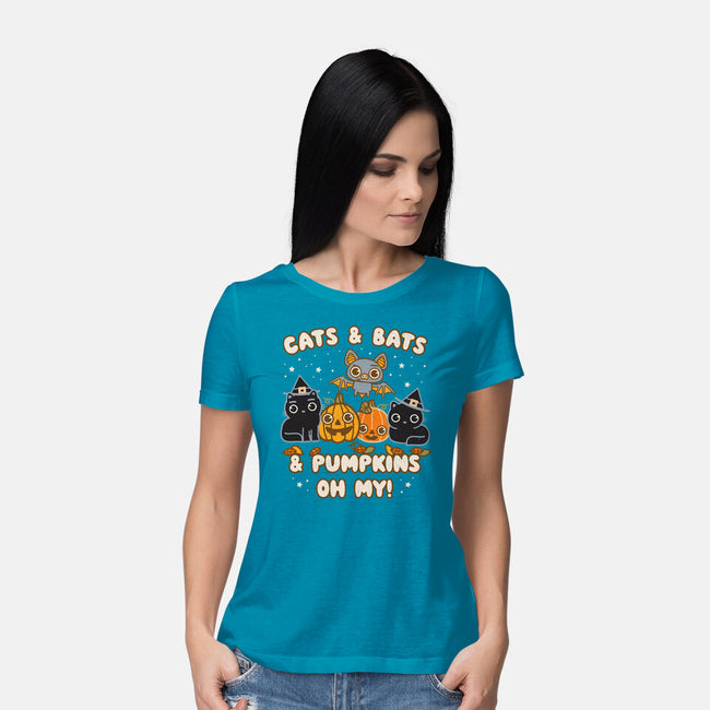 Cats Bats Pumpkins Oh My-Womens-Basic-Tee-Weird & Punderful