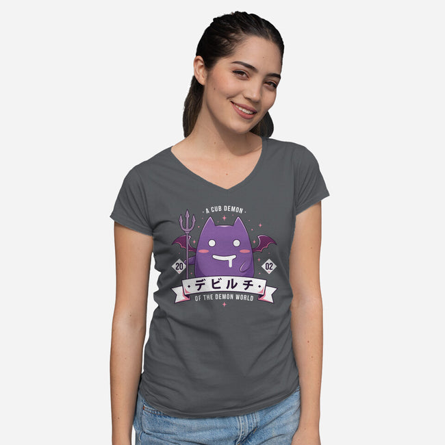 Small Demon-Womens-V-Neck-Tee-Alundrart