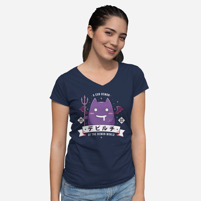 Small Demon-Womens-V-Neck-Tee-Alundrart