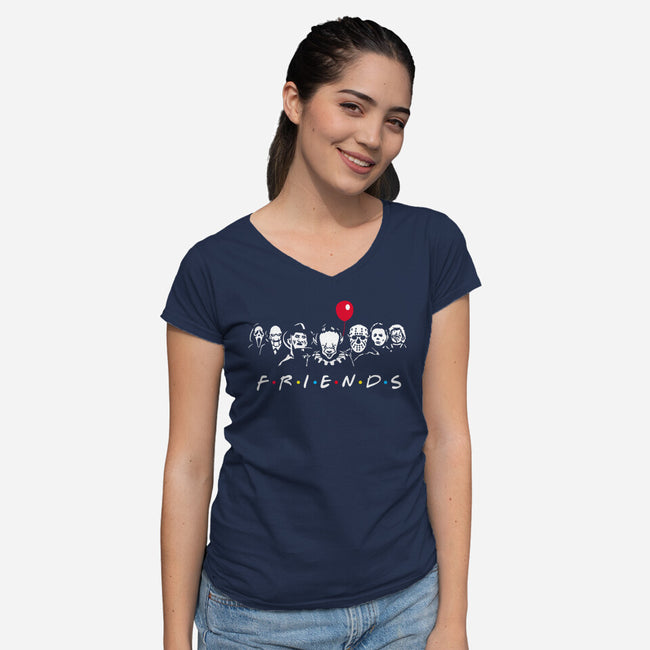 Horror Friends-Womens-V-Neck-Tee-MaxoArt